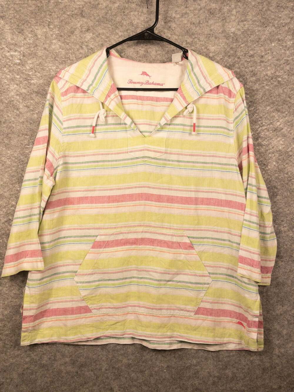Tommy Bahama 100% Linen Striped Beach Hoodie Cover-Up Size Large